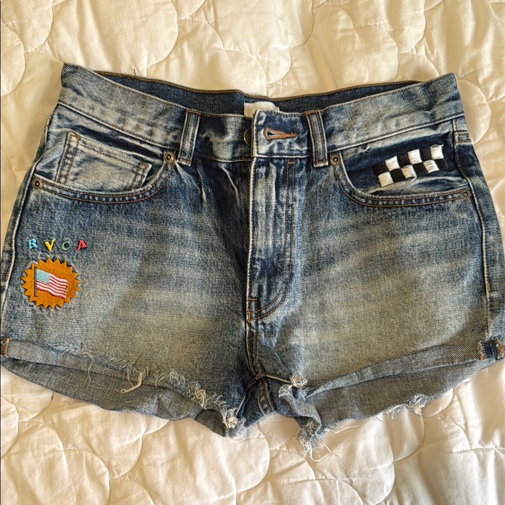RVCA Blue Jean Shorts with Distressed Look